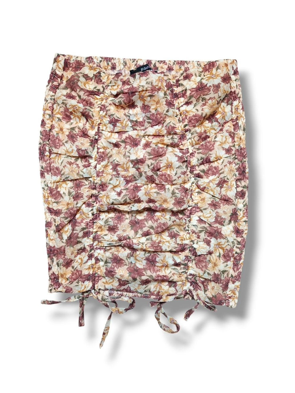 Woman's Small Blashe Floral Ruched Drawstring Skirt - Dusty Rose A Multicolor